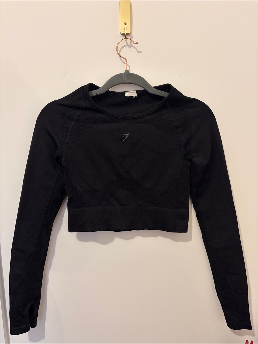 Gymshark Black Cropped Long Sleeve Athletic Top